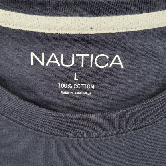 Nautica Men Blue White Color block Short Sleeve Crewneck Tee Shirt Top Size L - Picture 4 of 9